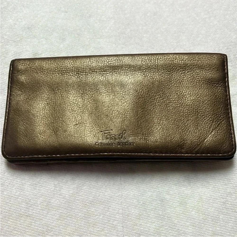 Fossil metallic bronze pleated leather zip wallet - Picture 7 of 9